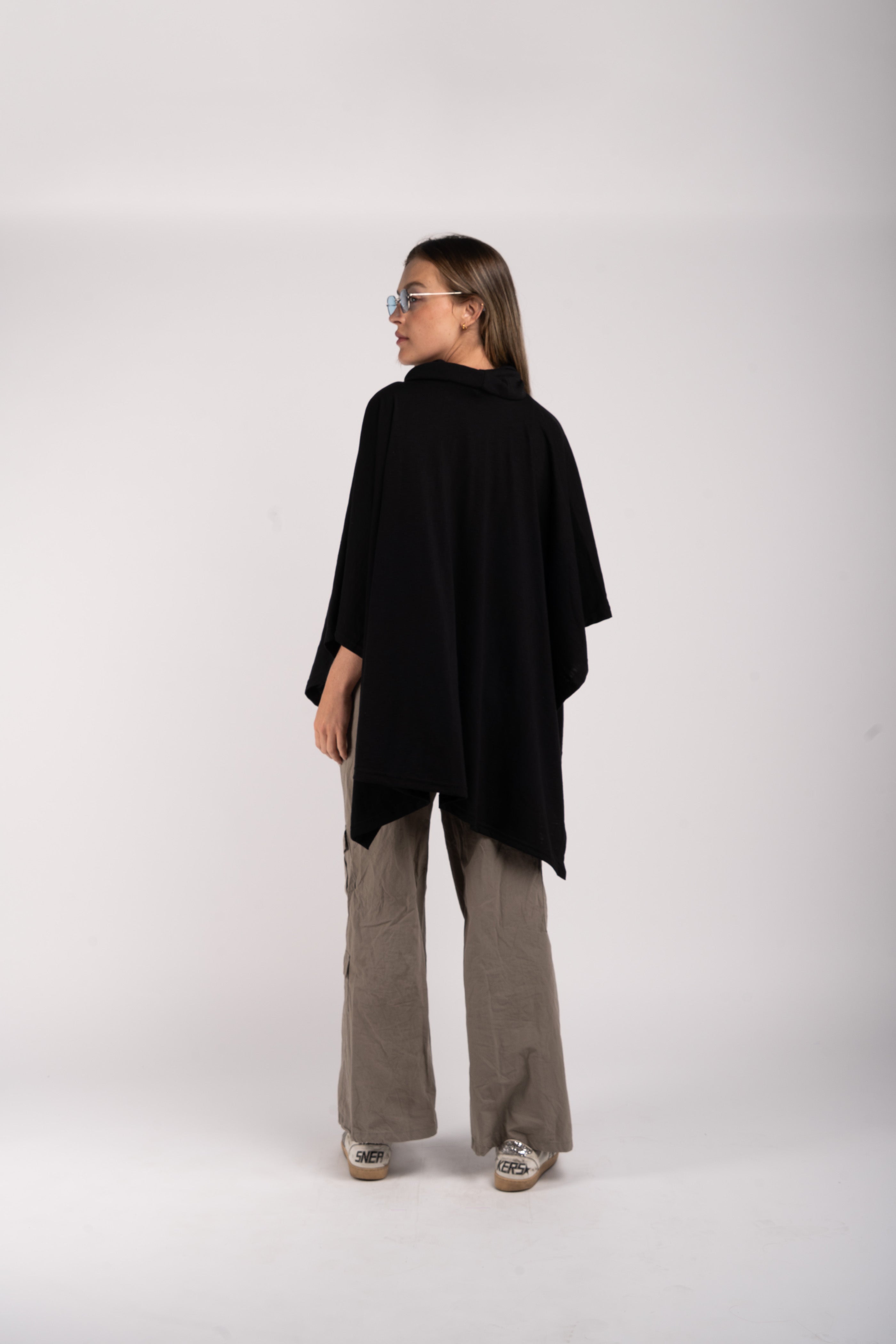 Black High-Neck Poncho – Oversized Fit