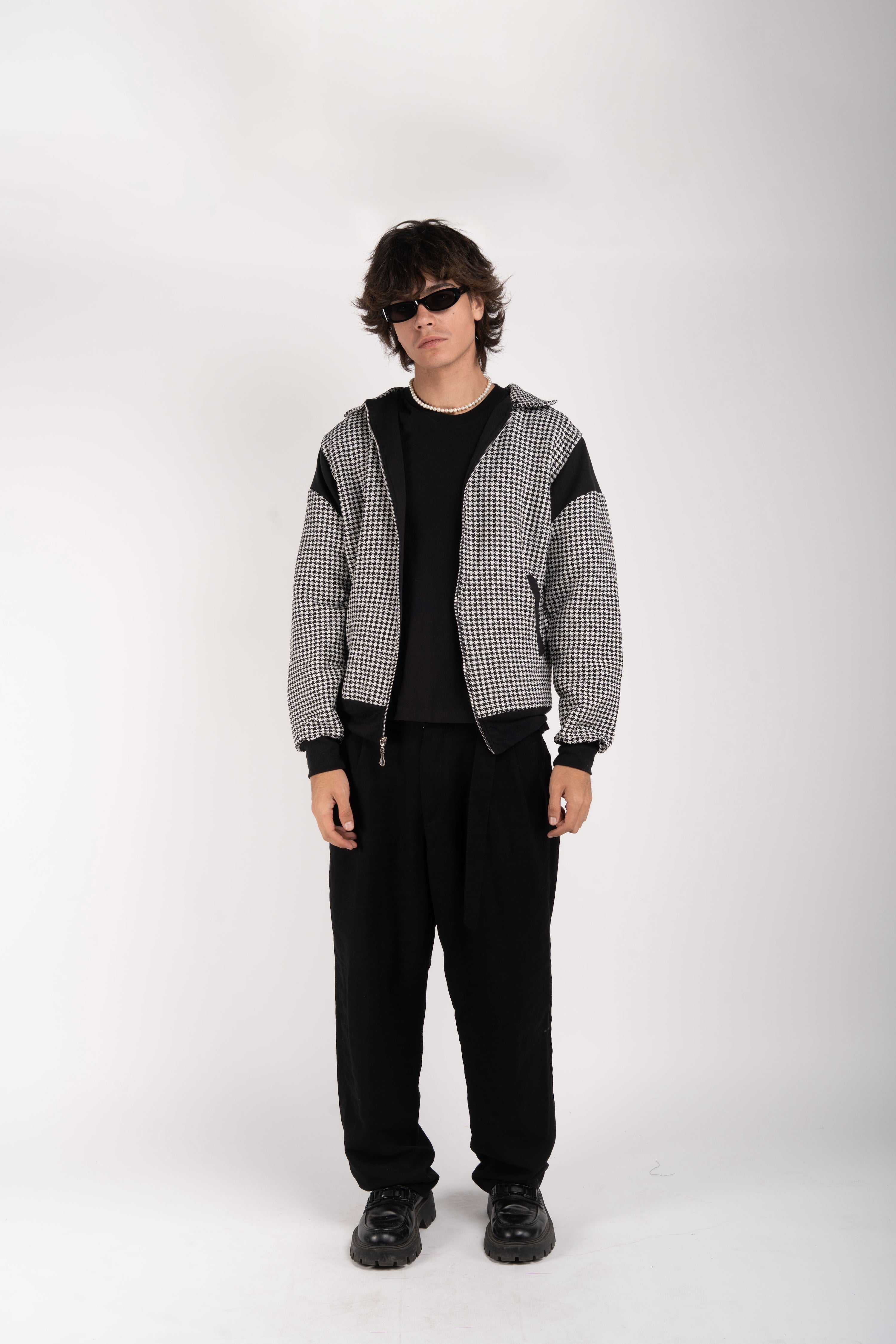Houndstooth Zip Jacket – Convertible Collar Edition
