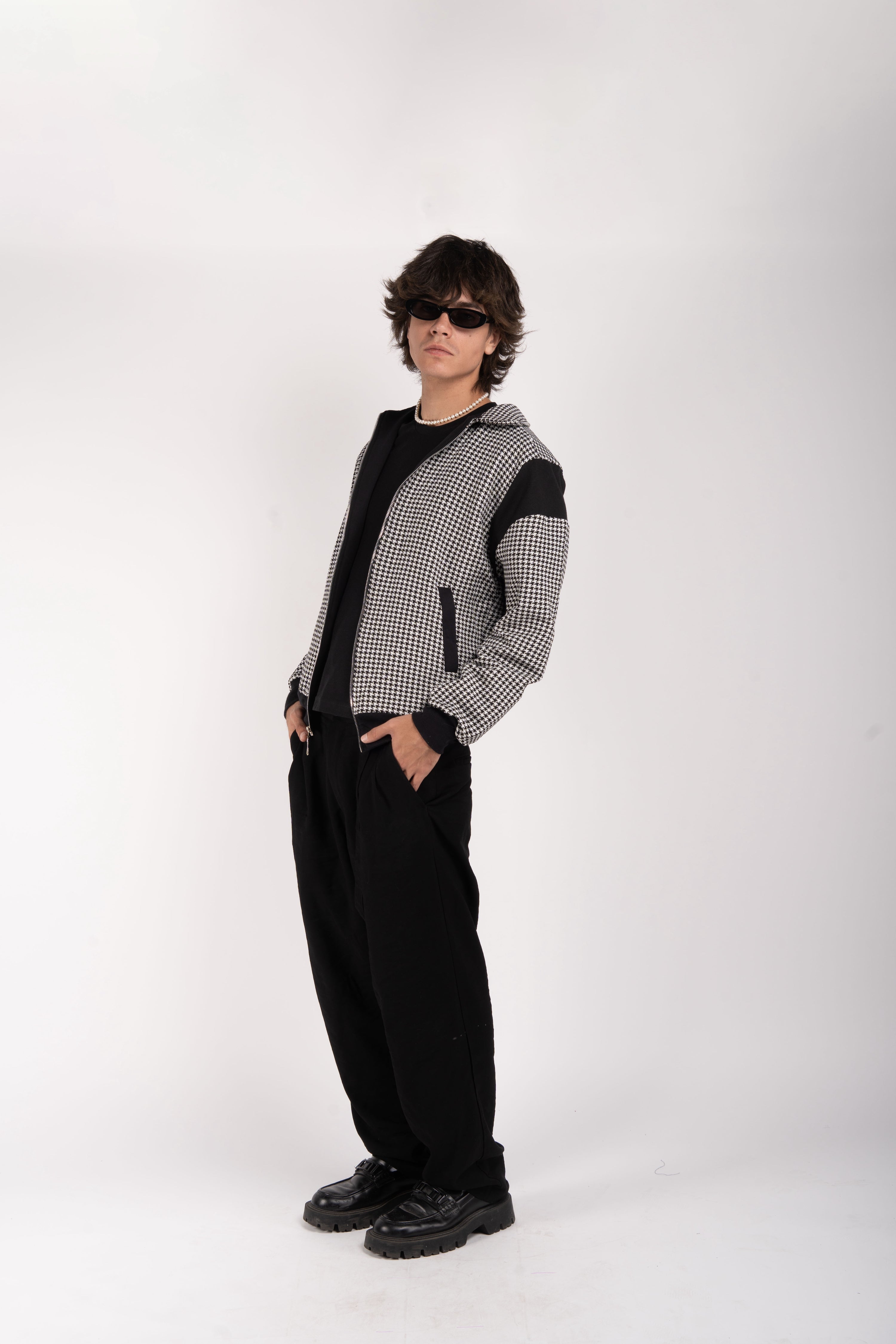 Houndstooth Zip Jacket – Convertible Collar Edition