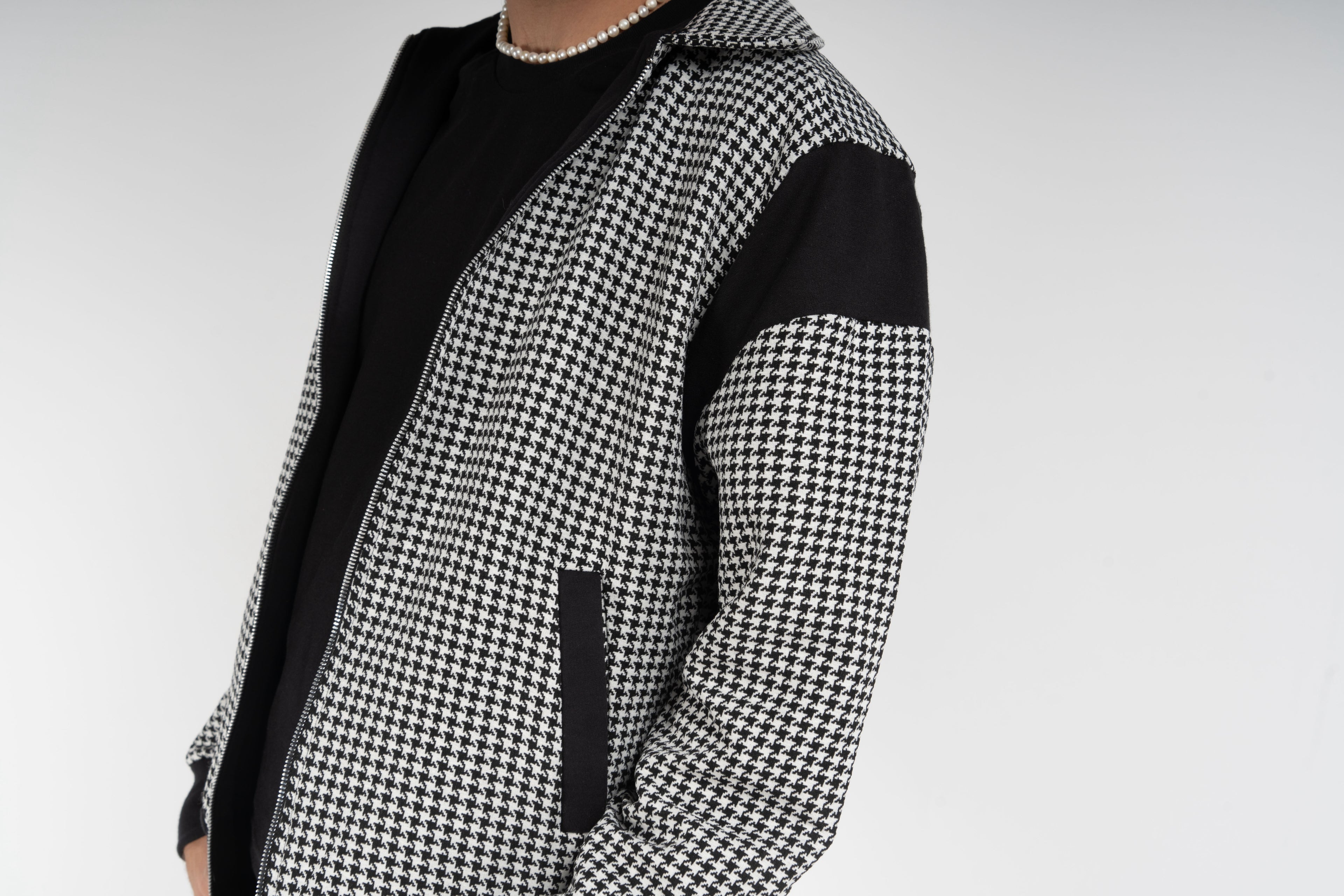 Houndstooth Zip Jacket – Convertible Collar Edition