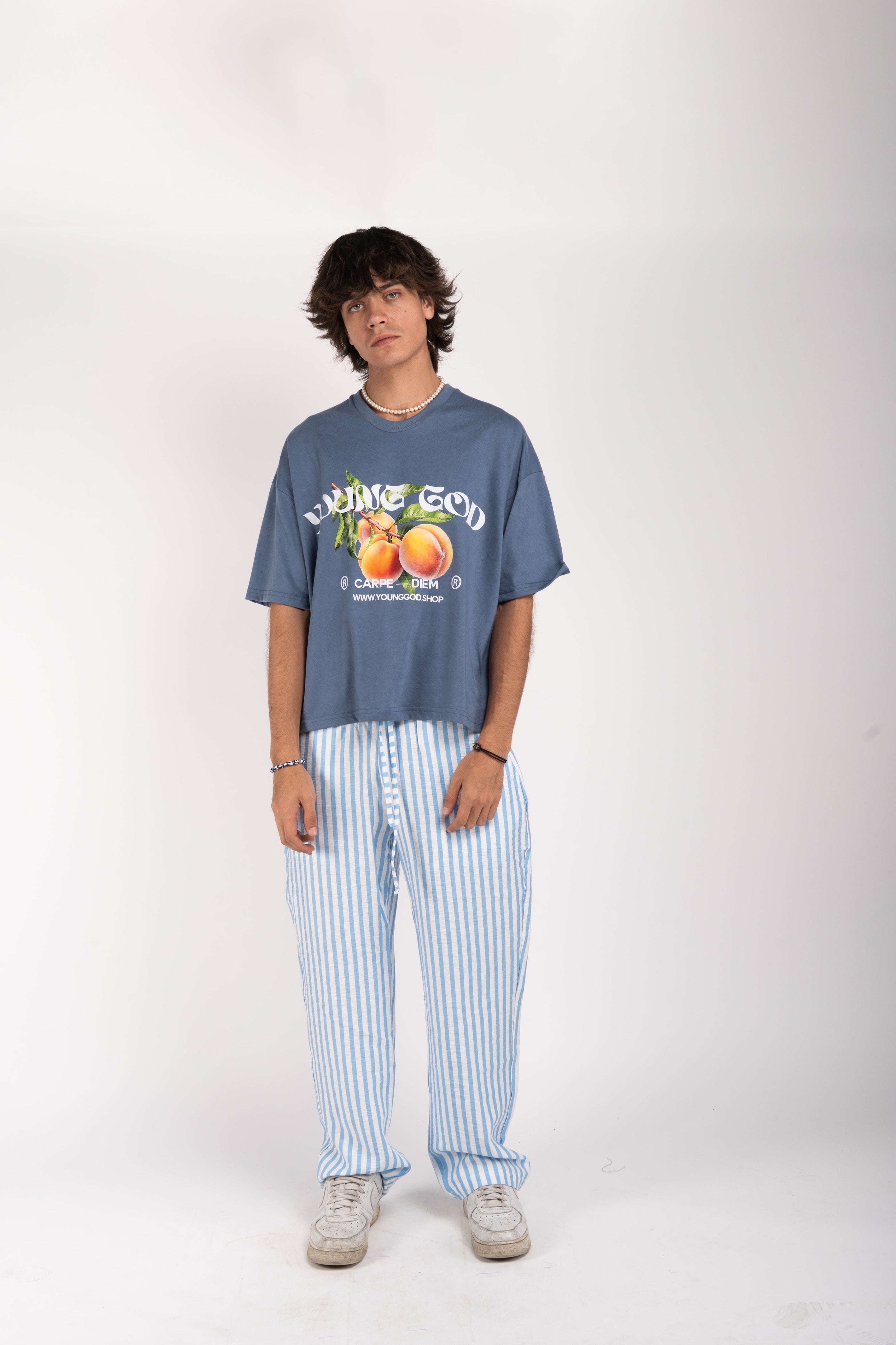 Peach Graphic Tee – Blue "Carpe Diem" Edition