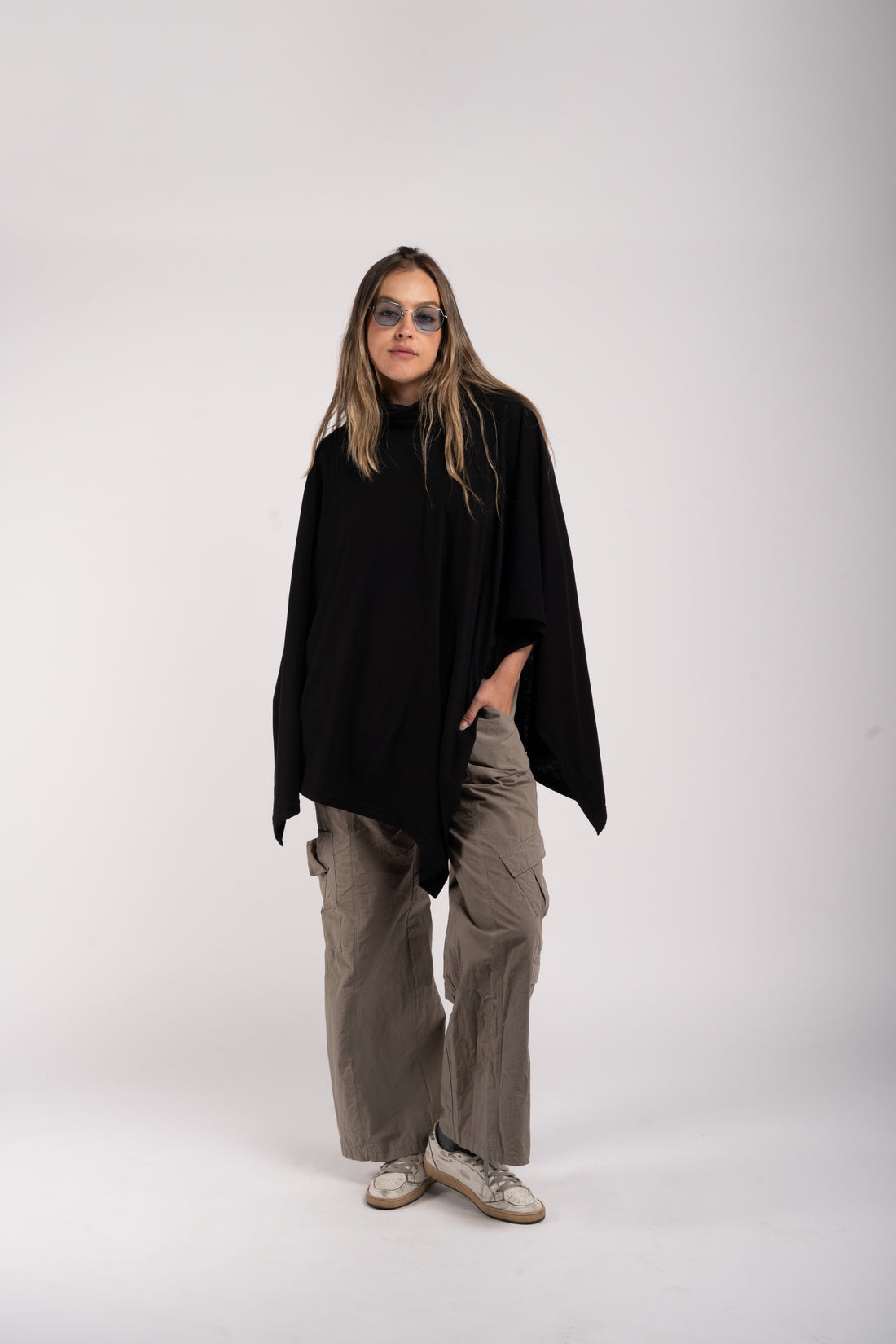 Black High-Neck Poncho – Oversized Fit