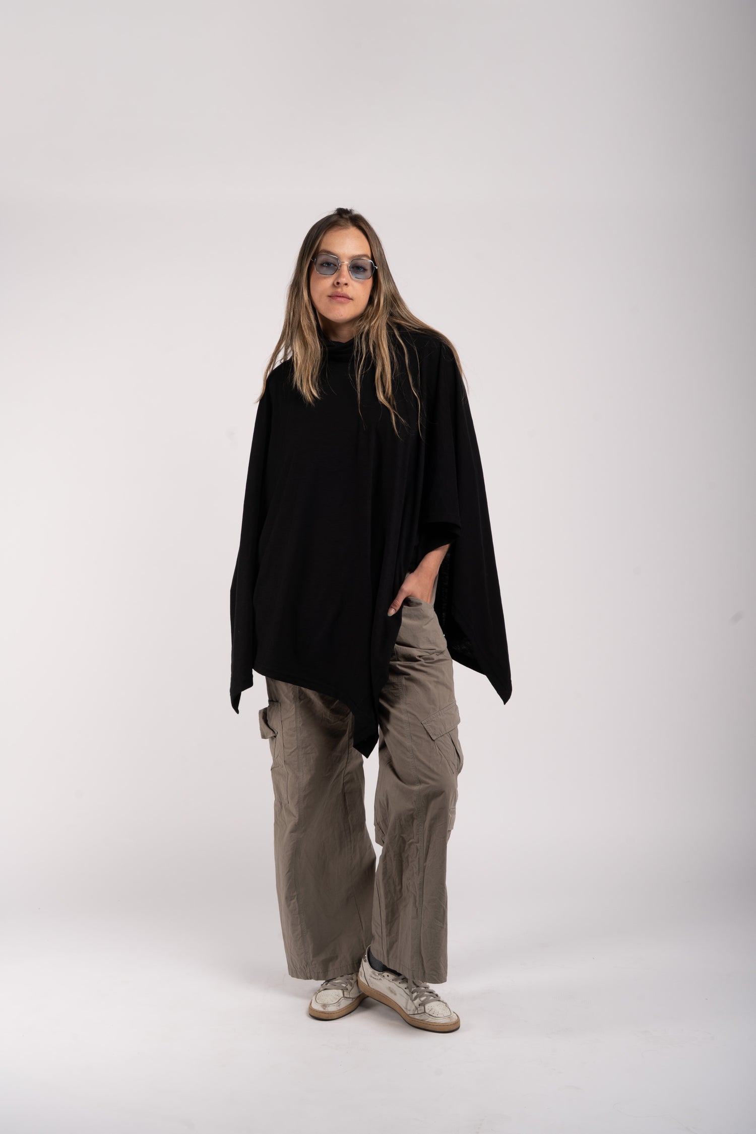 Black High-Neck Poncho – Oversized Fit