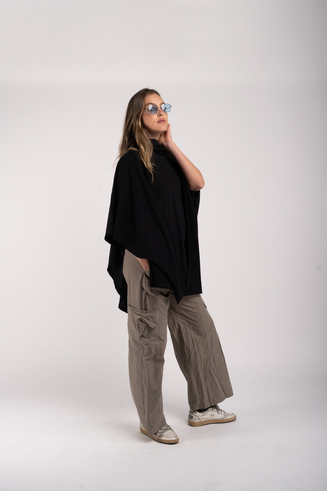 Black High-Neck Poncho – Oversized Fit