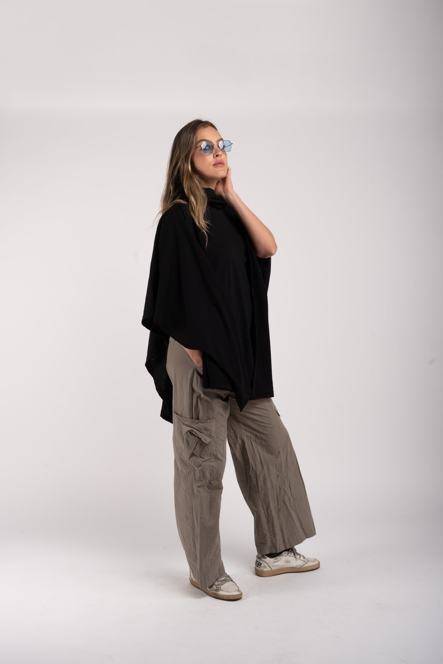 Black High-Neck Poncho – Oversized Fit