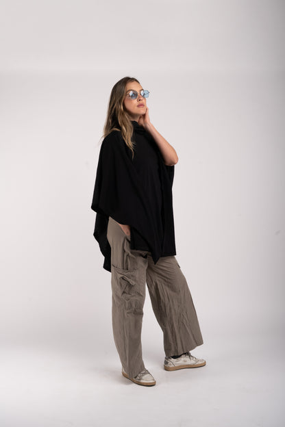 Black High-Neck Poncho – Oversized Fit