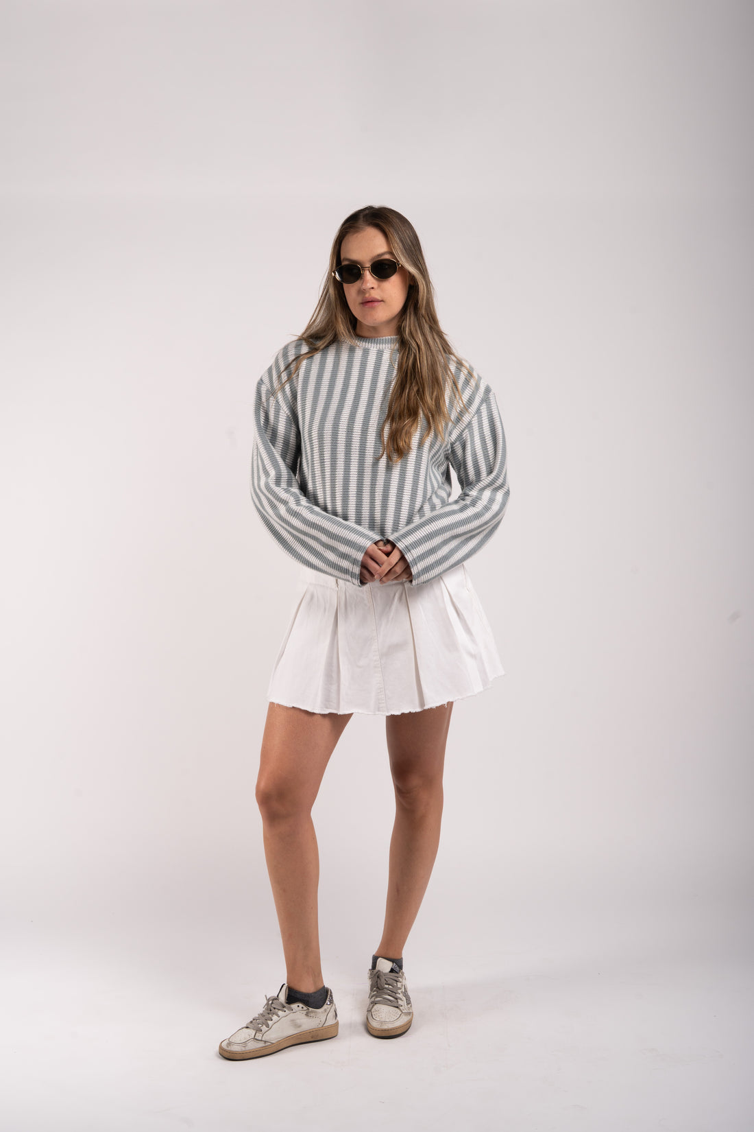 Striped Summer Sweater – Light Green &amp; White Knit