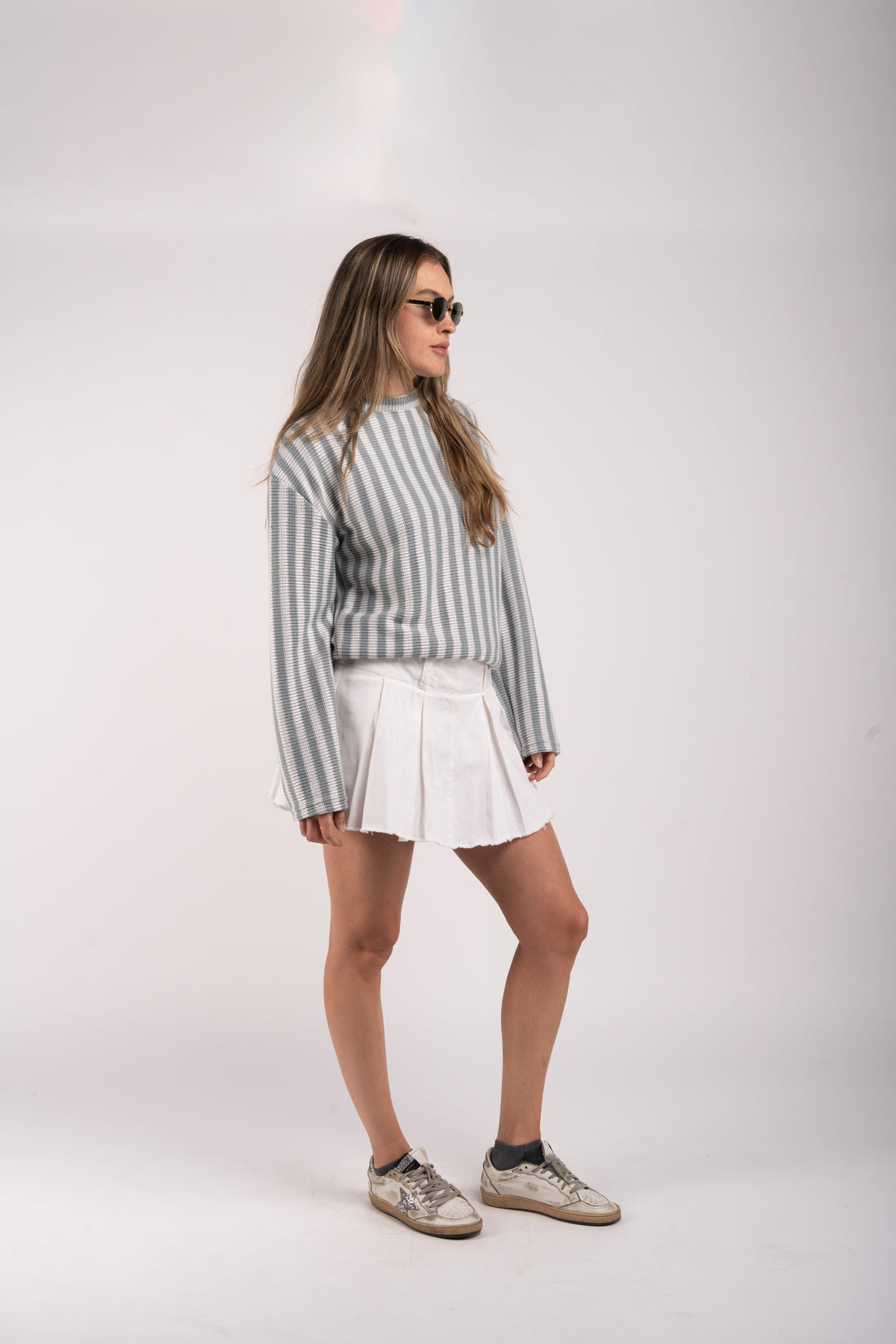 Striped Summer Sweater – Light Green &amp; White Knit