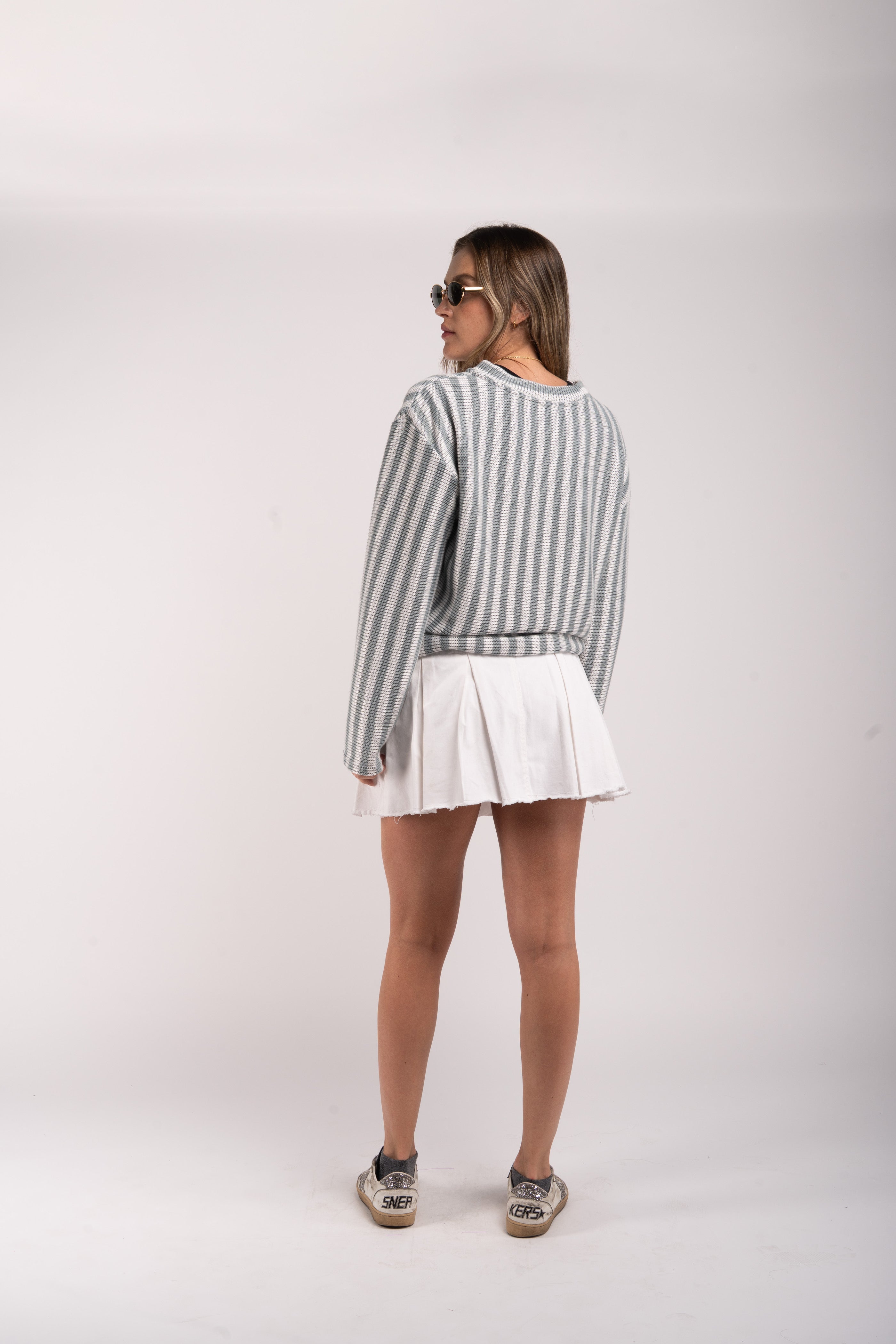 Striped Summer Sweater – Light Green &amp; White Knit