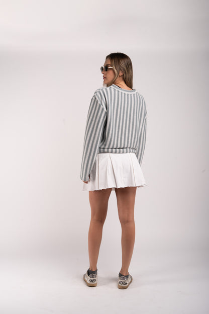 Striped Summer Sweater – Light Green &amp; White Knit
