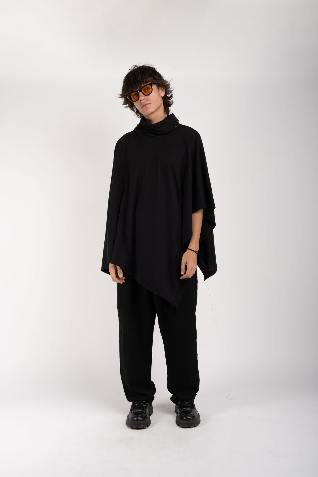 Black Poncho High Neck Drape