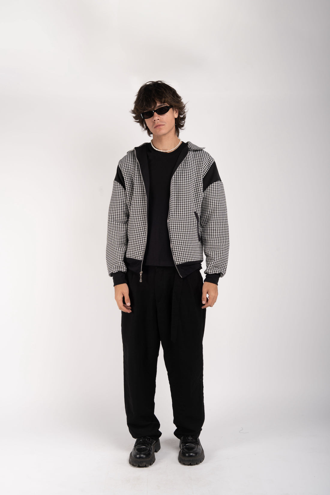 Houndstooth Zip Jacket – Convertible Collar Edition