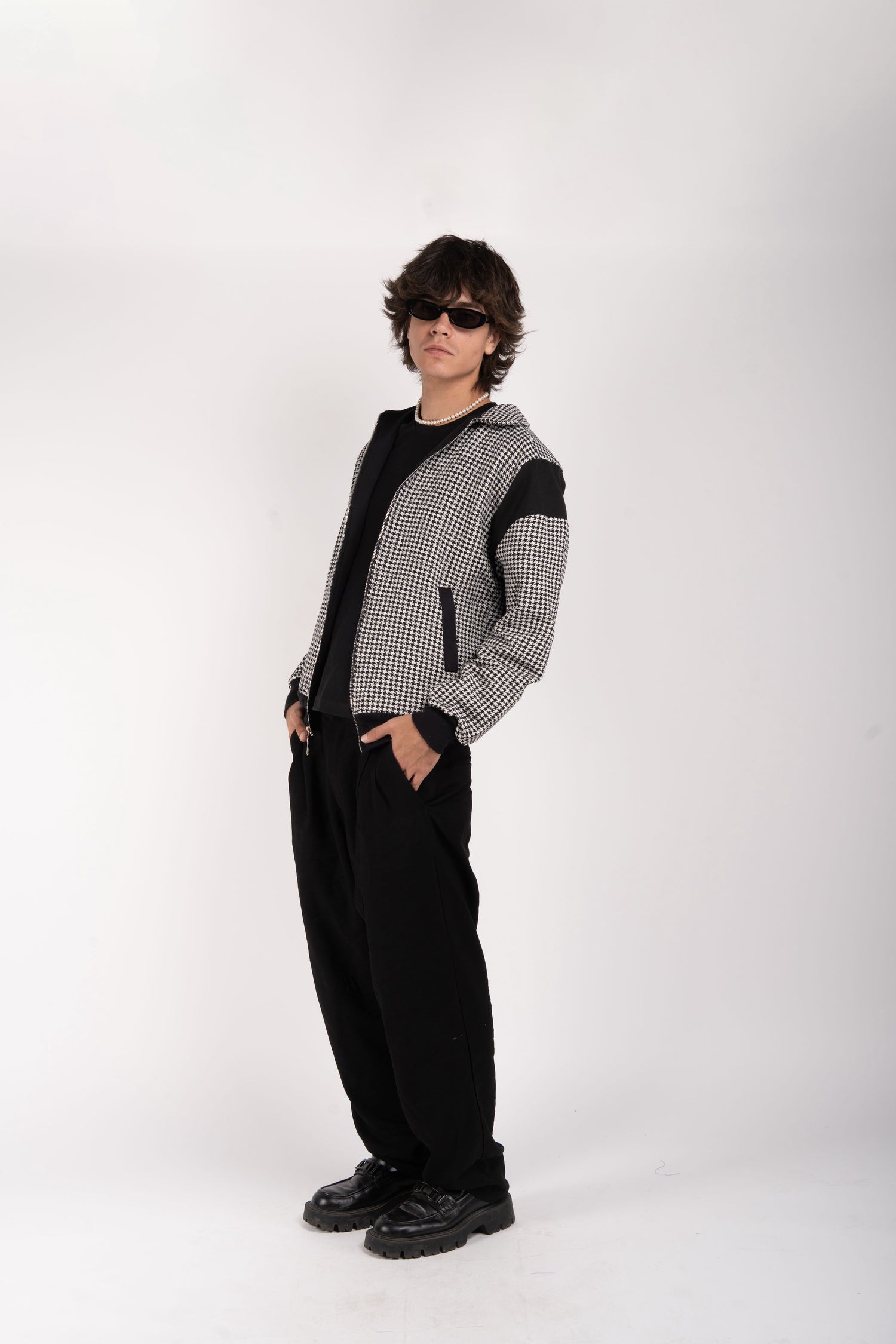 Houndstooth Zip Jacket – Convertible Collar Edition