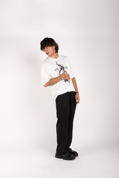 Ribbed Oversized T-Shirt with Serigraph Print – &quot;Young God&quot; Graphic
