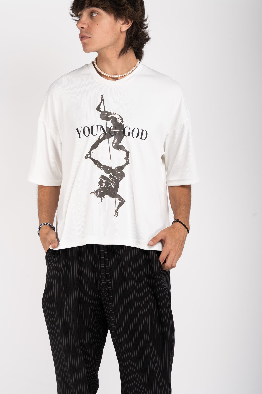 Ribbed Oversized T-Shirt with Serigraph Print – &quot;Young God&quot; Graphic