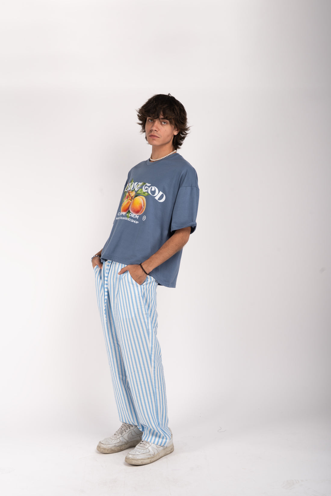 Peach Graphic Tee – Blue &quot;Carpe Diem&quot; Edition