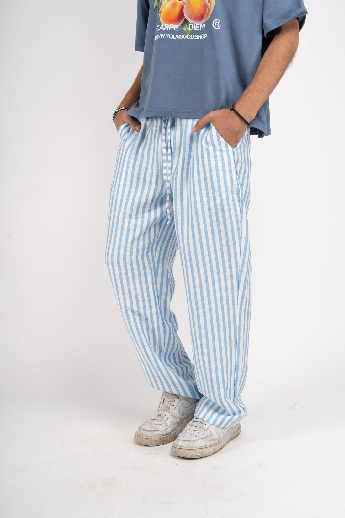 Striped Drawstring Pants – Blue &amp; White