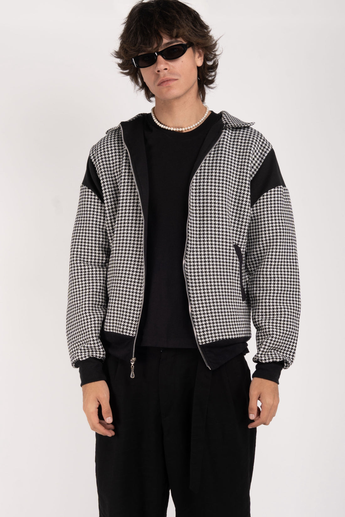 Houndstooth Zip Jacket – Convertible Collar Edition