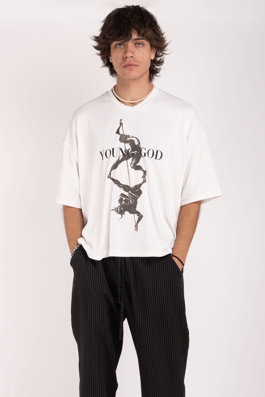 Ribbed Oversized T-Shirt with Serigraph Print – &quot;Young God&quot; Graphic
