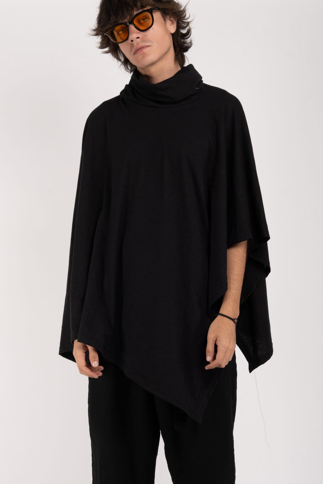 Black Poncho High Neck Drape